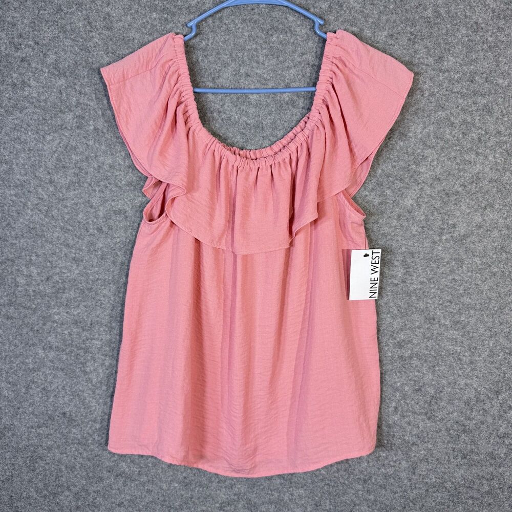 Nine West Light Pink Ruffle Neck Blouse Women's‎ Size L NEW